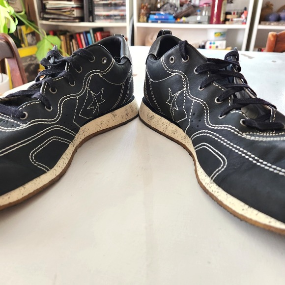 Converse x John Varvatos Black Leather Sneakers White Stitching Mens Size 10.5 - Picture 5 of 9